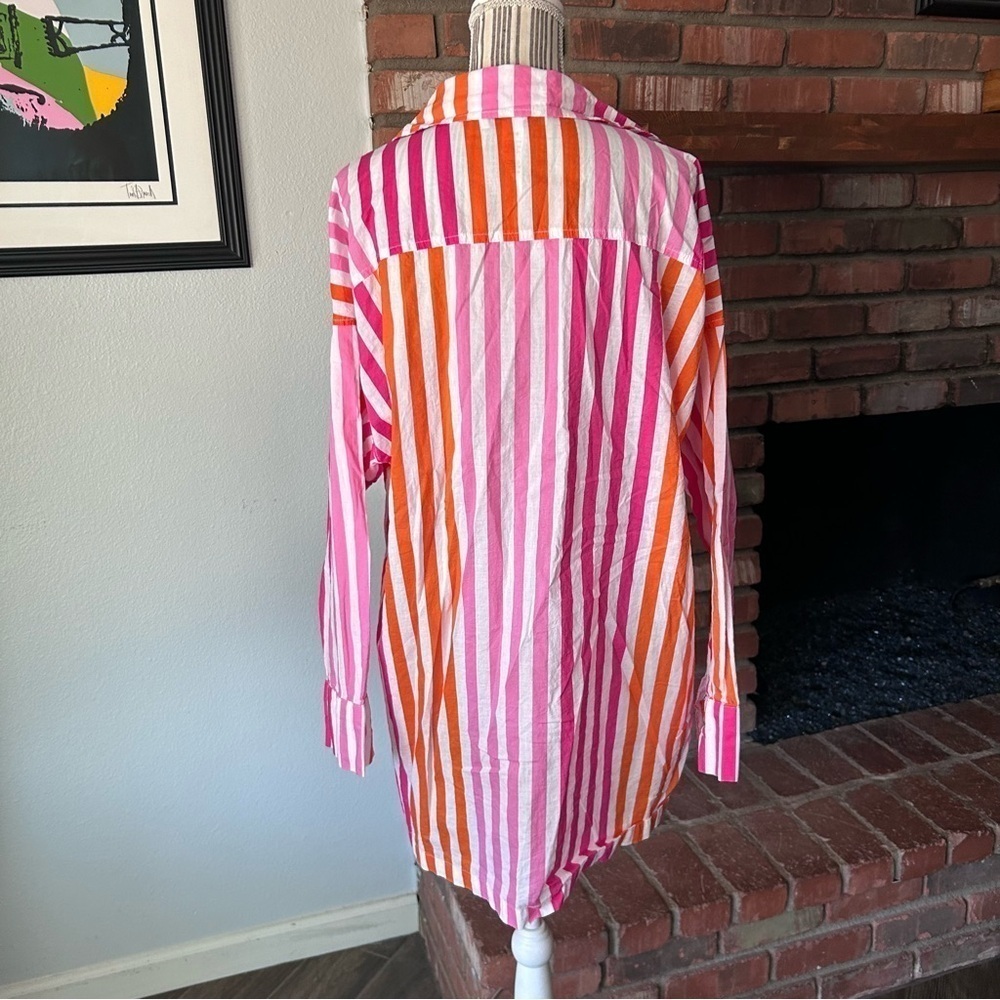 Beach Riot Alexa Button Down Top Coverup In Sunset Stripes Sz Large PETITE - Picture 9 of 11